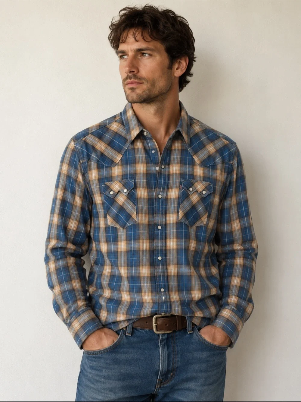 Polo Jeans Company Ralph Lauren Western Pearl Snap Plaid Shirt. Sz large